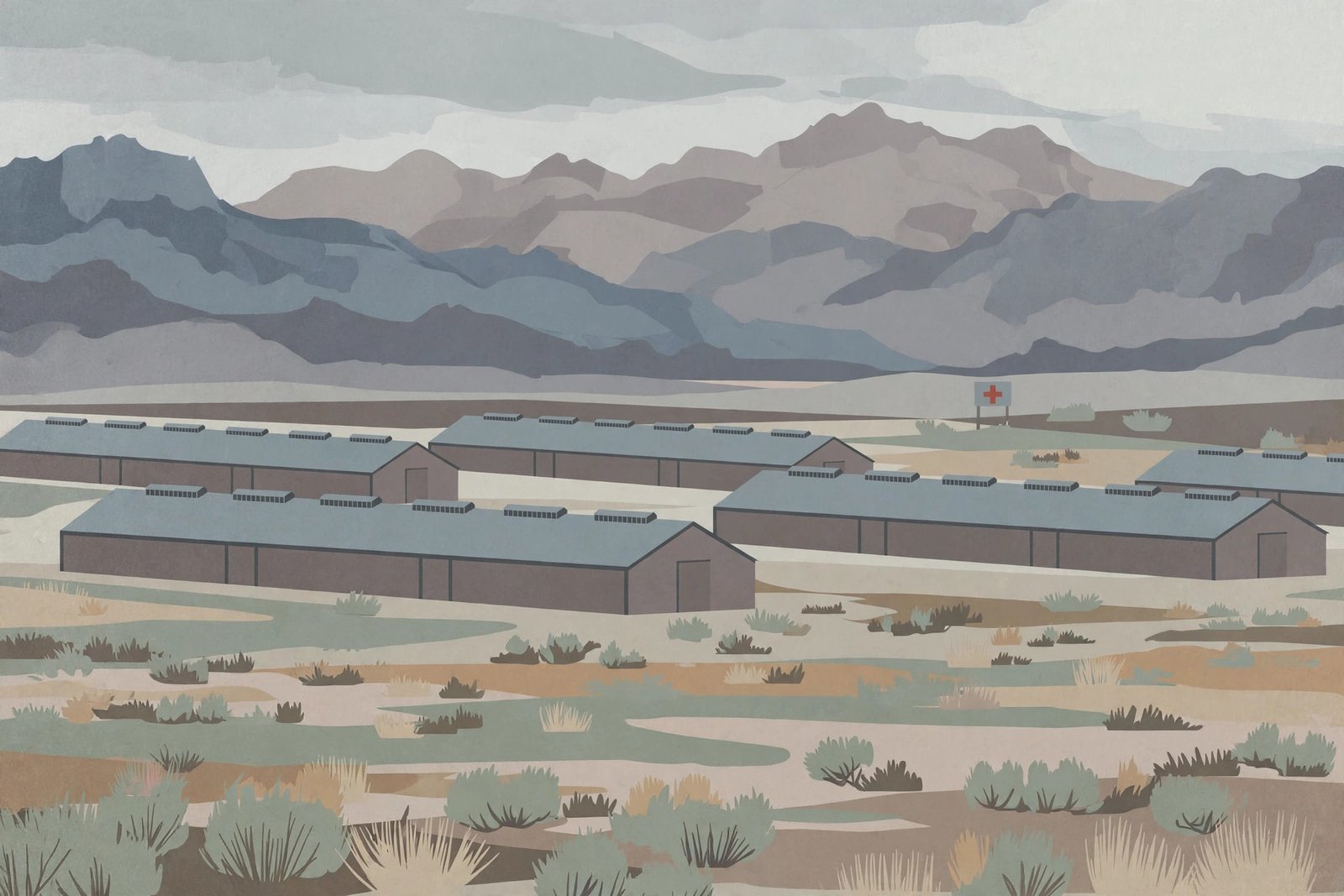 Long low farm barns beneath Utah mountains for a story on the bird flu Utah mink farm outbreak
