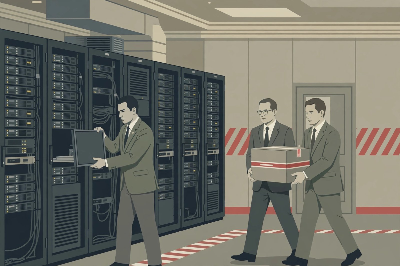 Officials removing a server unit from a government office for a story on DeepSeek removed from federal agencies
