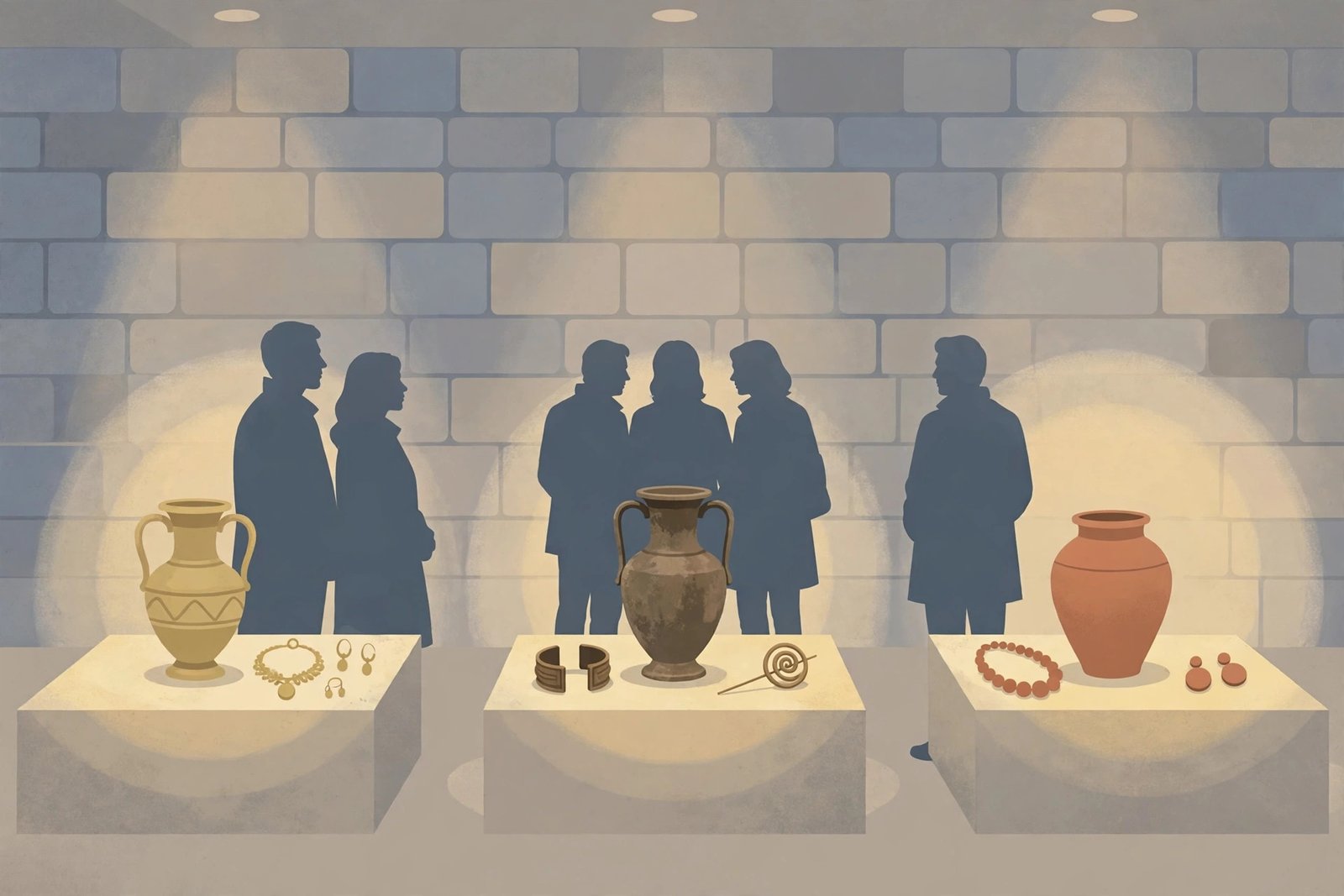 Bronze and terracotta figures in a museum gallery for the Etruscans exhibition San Antonio Museum of Art