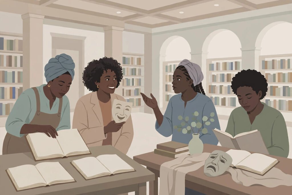 Editorial illustration for: At the Folger, Black Women Have Been Talking With Shakespeare for 400 Years
