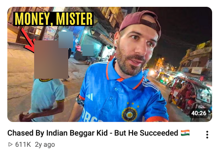 India chase video screenshot with the child's and background bystanders' faces obscured.