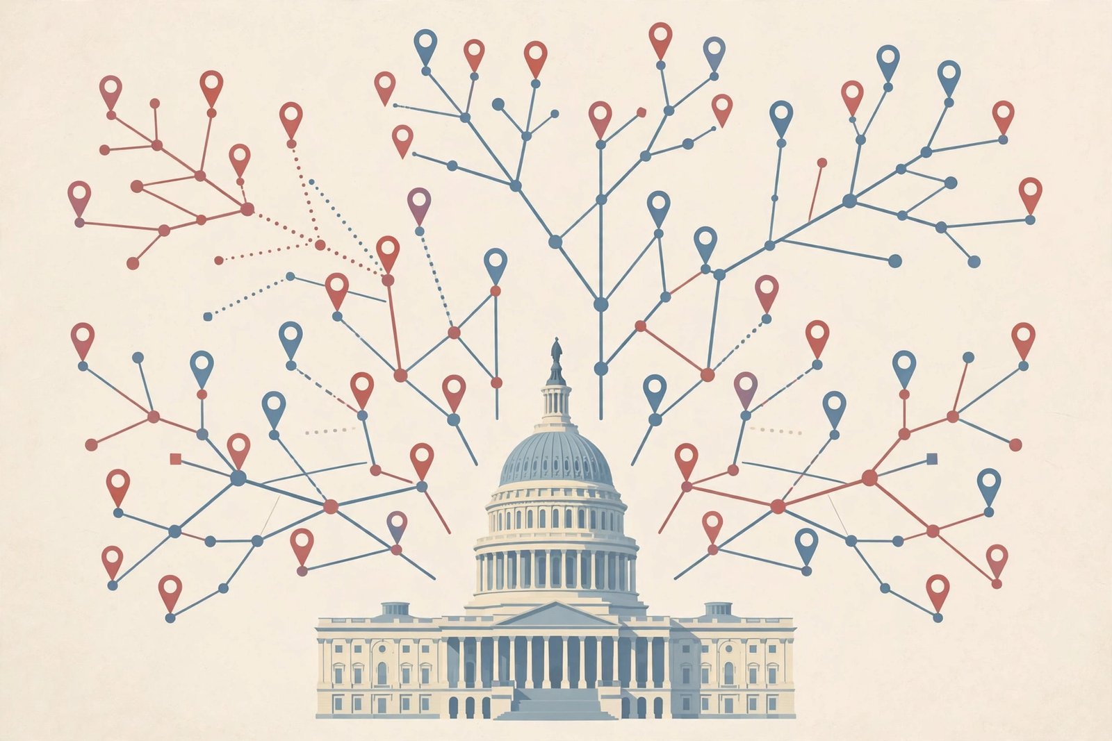 Editorial illustration for: Two Weeks Out, the Midterm Map Keeps Expanding Under Republicans
