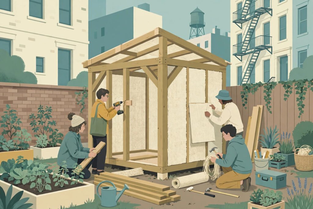 Editorial illustration for: Build the Backyard House Without Petroleum: Parsons Students Did It Three Ways