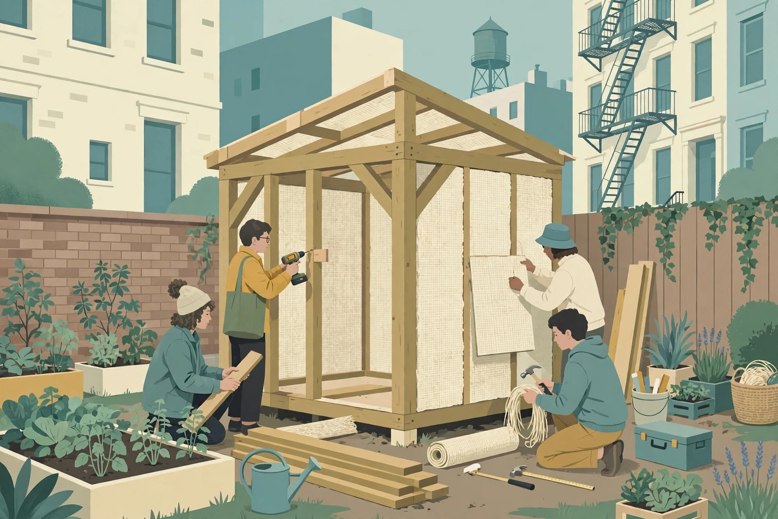 Editorial illustration for: Build the Backyard House Without Petroleum: Parsons Students Did It Three Ways