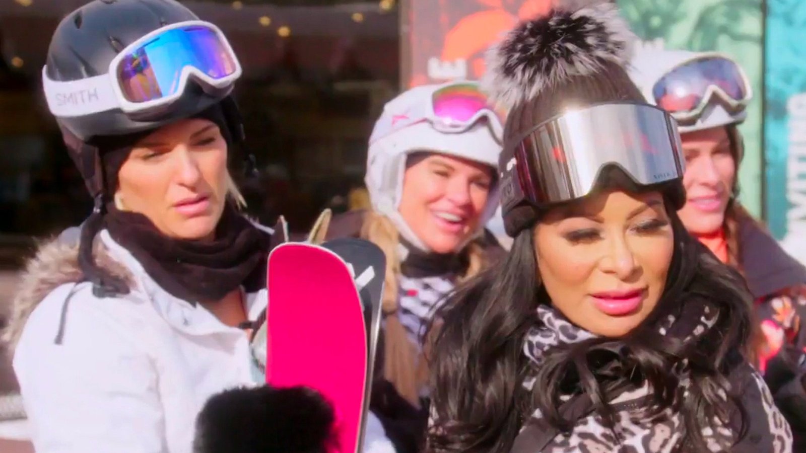 The cast in ski gear at Snowbird during The Real Housewives of Salt Lake City season 1 episode 2