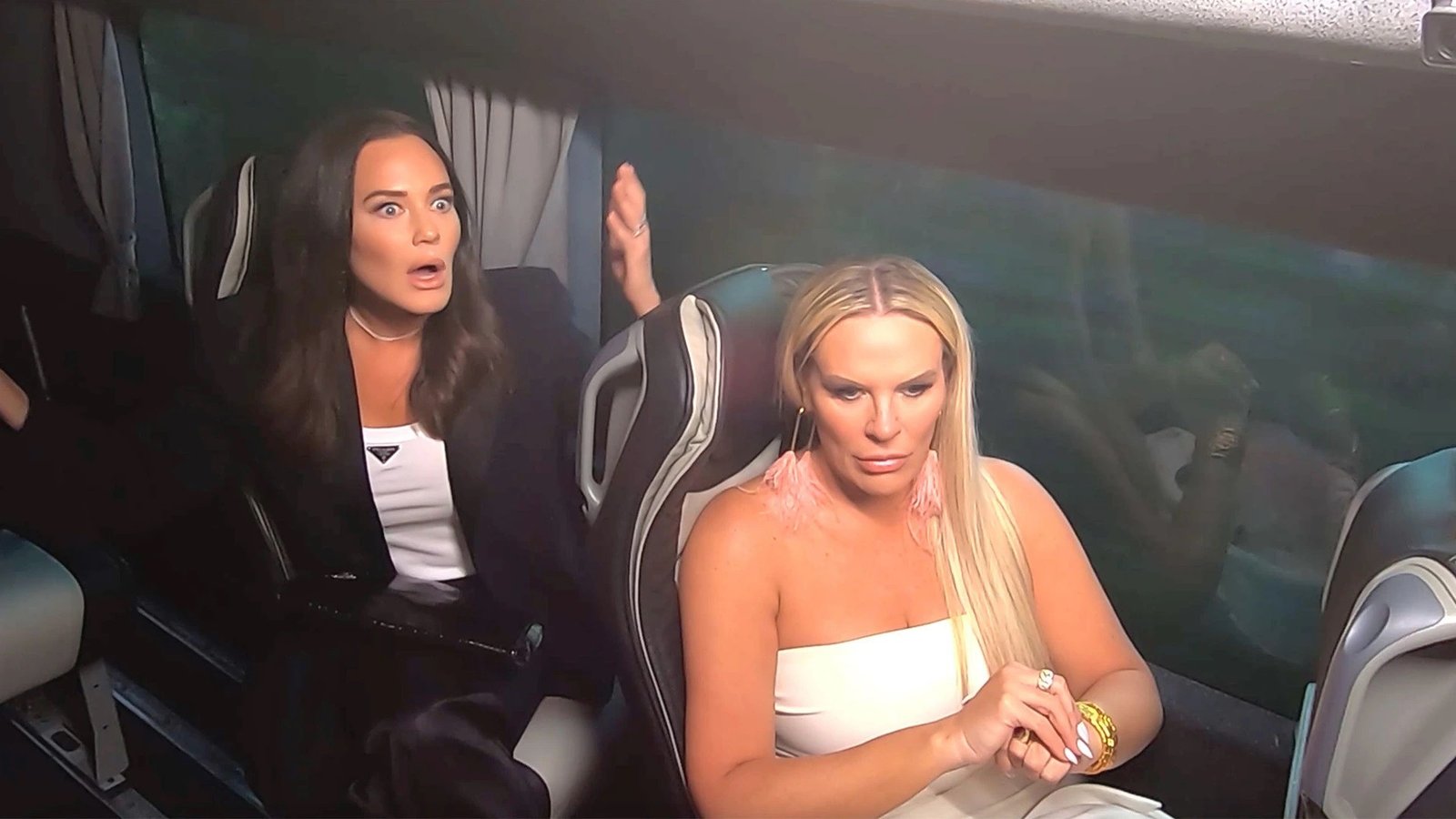 Meredith Marks reacts in the van as Heather Gay sits beside her in Bermuda, in RHOSLC Season 4, Episode 13.