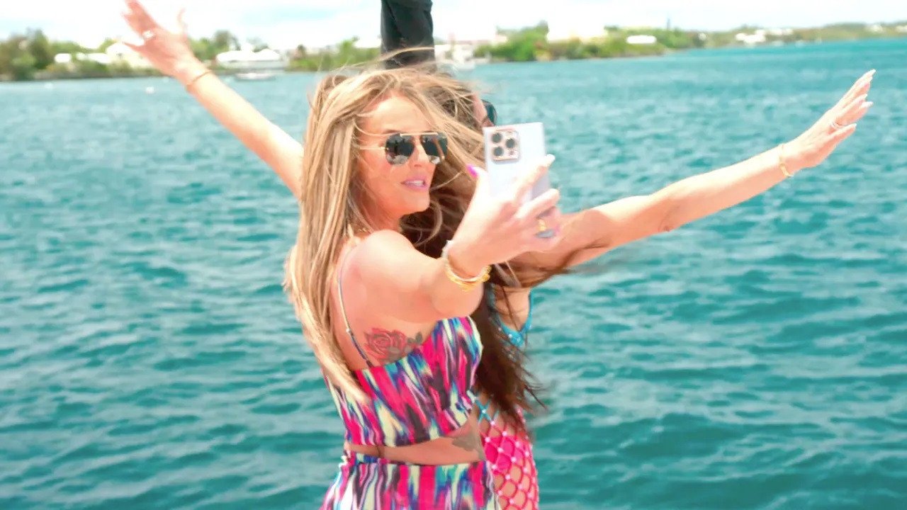 Angie Katsanevas taking a selfie on the catamaran in Bermuda