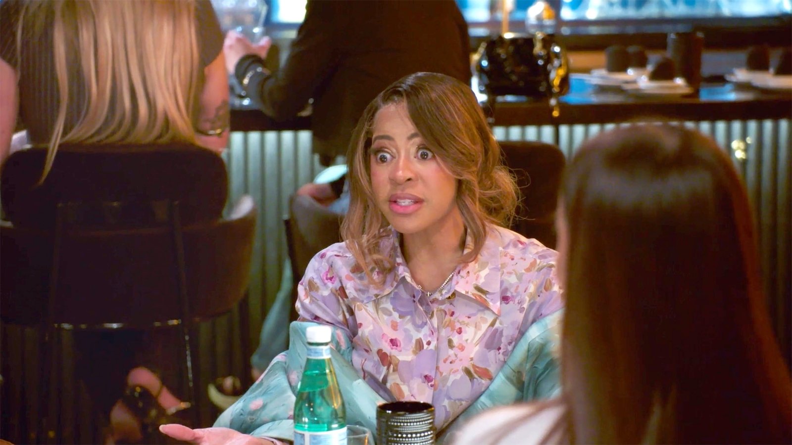 Mary Cosby, wide-eyed at the table during the Boss Lady Brunch in RHOSLC S7E6 Boss Up or Shut Up