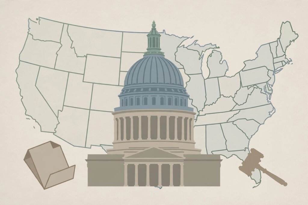 A state capitol building representing the spread of state AI laws 2026 across the United States