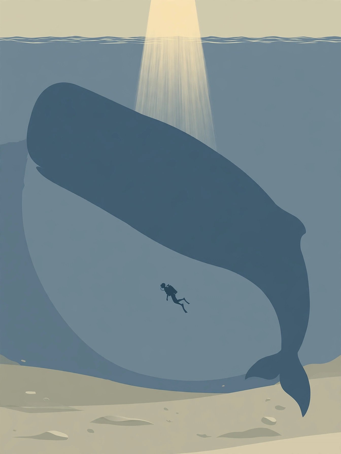 Whalefall box office opening weekend: a lone diver silhouetted inside the curved outline of a sperm whale beneath a calm sea